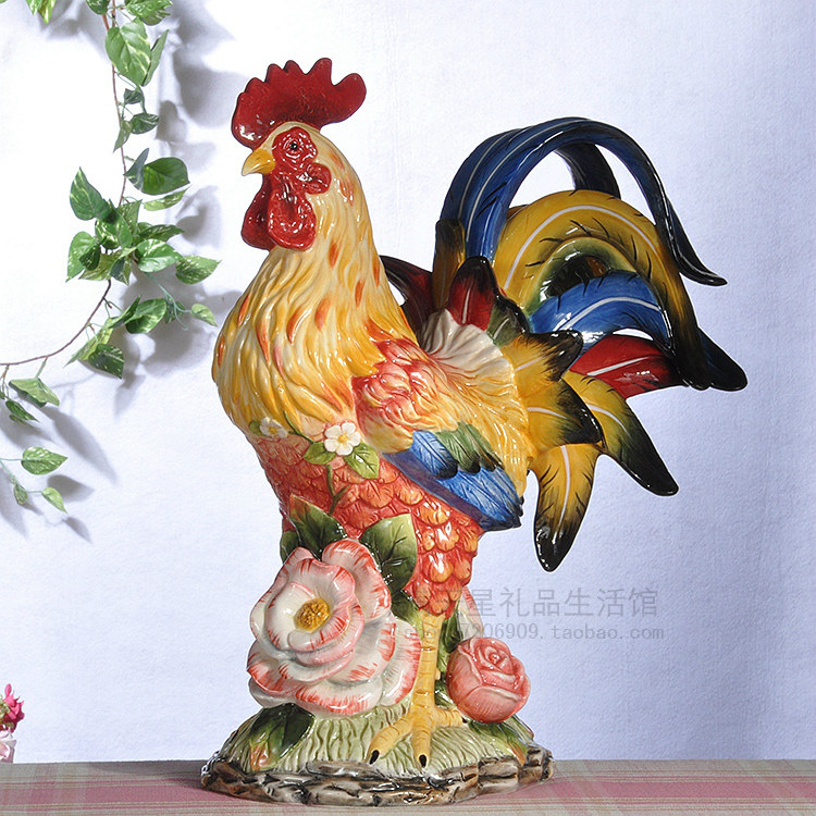 金鸡报晓陶瓷公鸡摆件镇宅风水生肖摆件客厅家居装饰品大号