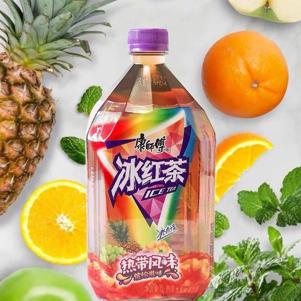 正品康师傅蔗糖冰红茶劲凉蜜桃乌龙茶热带风味1升茶饮料