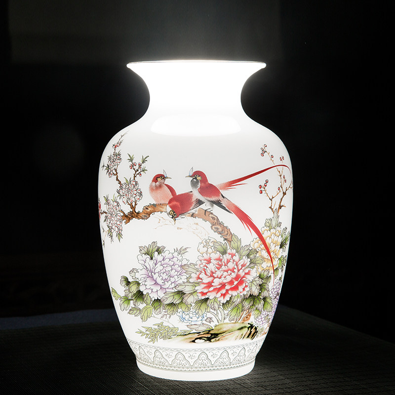 景德镇陶瓷器粉彩花瓶玉瓷瓶子现代中式家居客厅花瓶