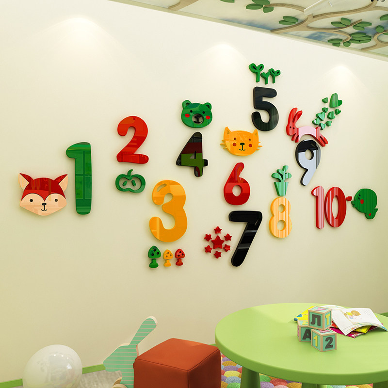 创意卡通数字墙贴画3d立体宝宝早教中心布置贴纸幼儿园墙面装饰品