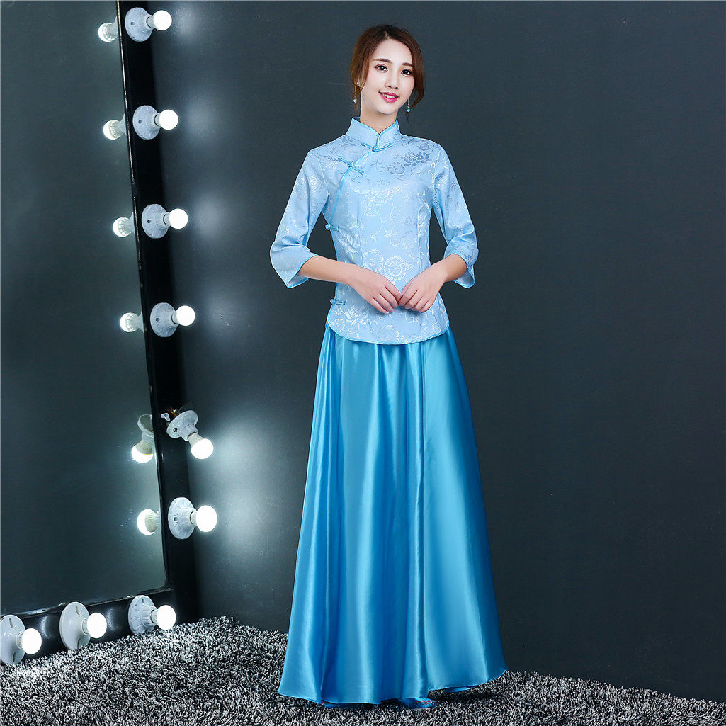 民国古装女中式婚礼姐妹团秀禾伴娘服古筝演出服学生装合唱团班服