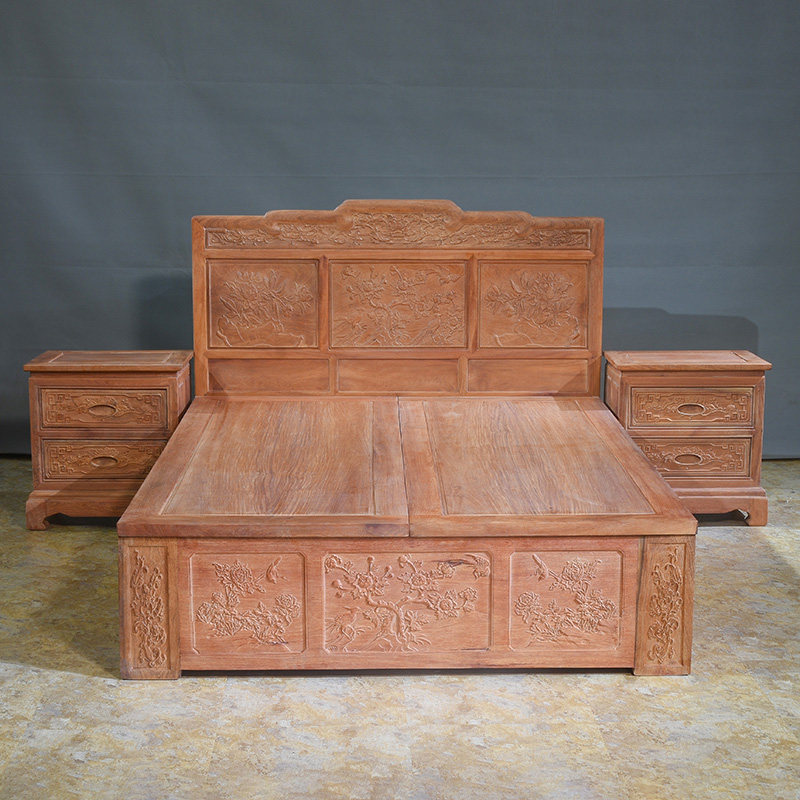 缅甸花梨单人床实木大果紫檀花开富贵卧室原木红木实木床