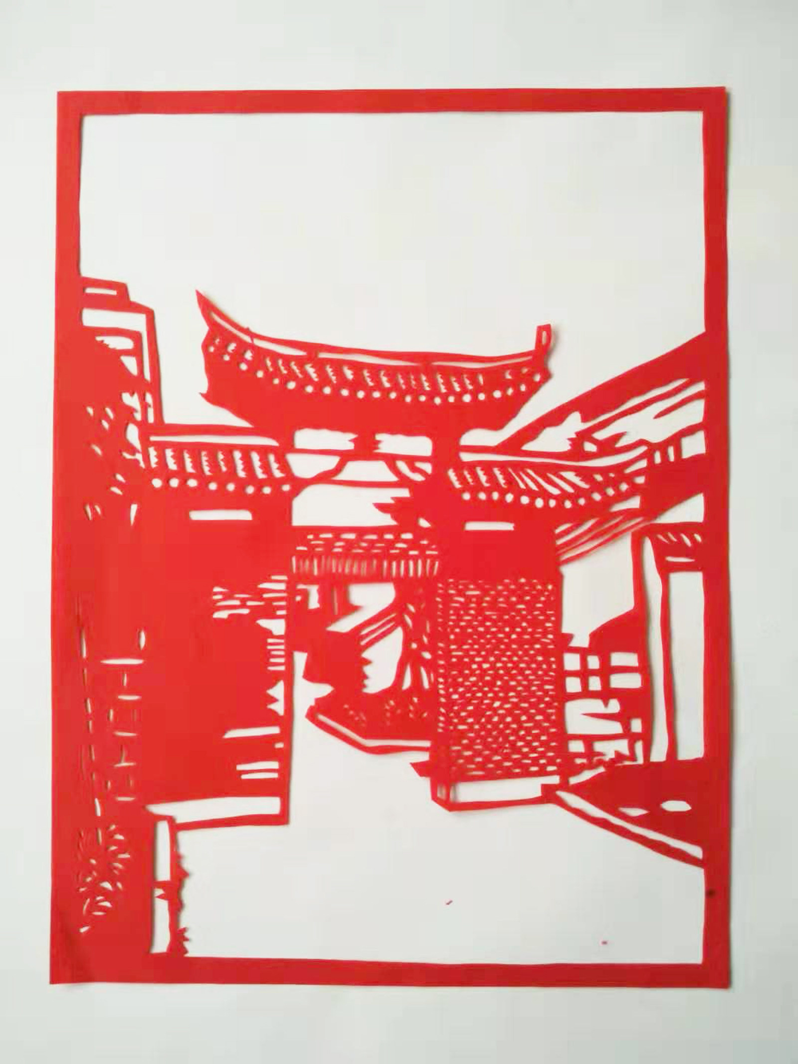 建筑面红房子20厘宣纸双面红色手工装饰画贴纸剪纸