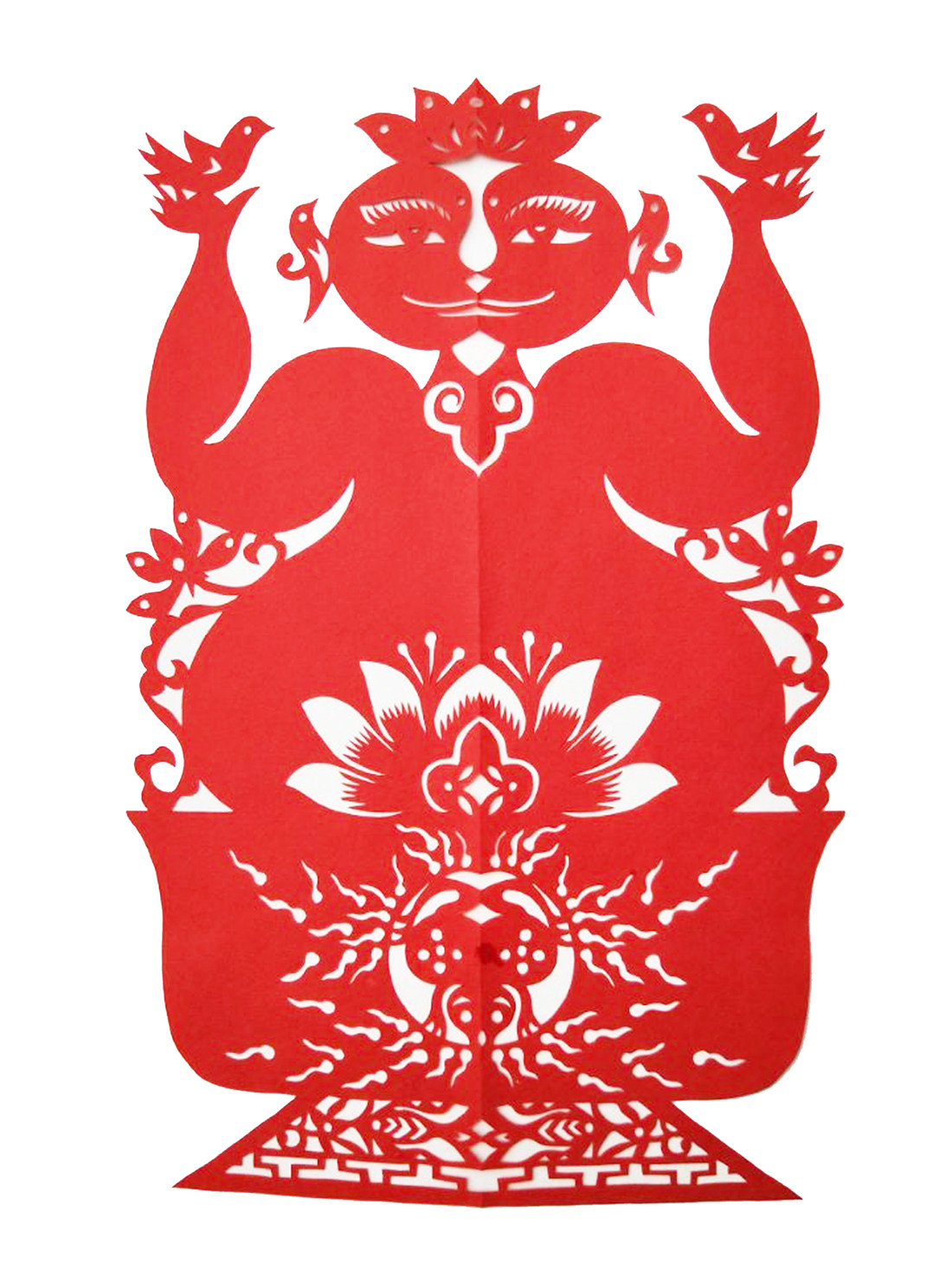 抓髻娃娃手工红色剪纸窗花中国特色礼品中国国风出国留学剪纸