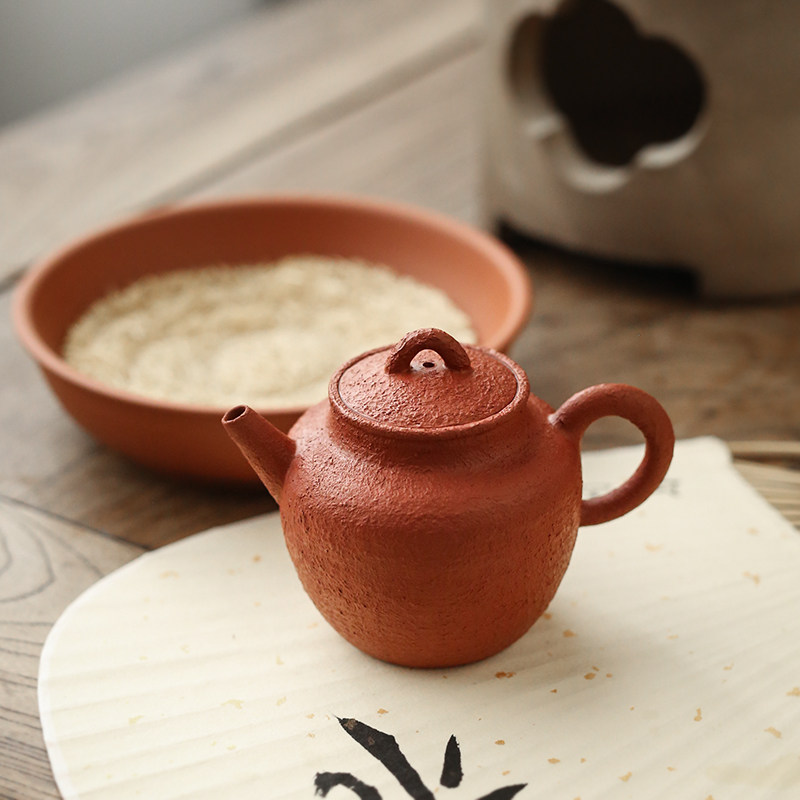 潮州手拉壶手作陶泥泡茶壶执把陶壶朱泥壶小品壶120ml手捏壶