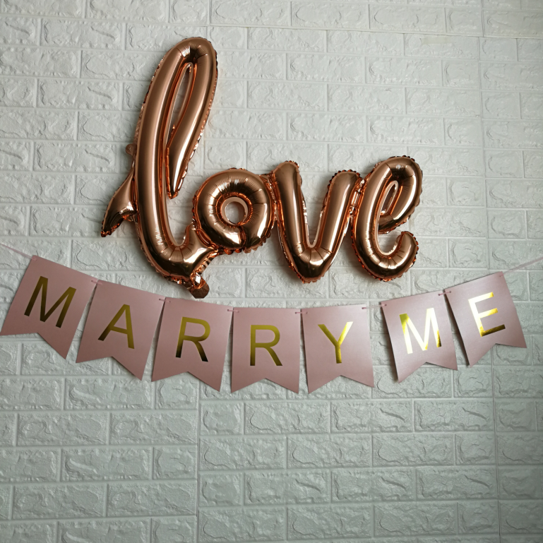 求婚拉条marryme装饰背景墙订婚场景布置彩旗拉花拉花