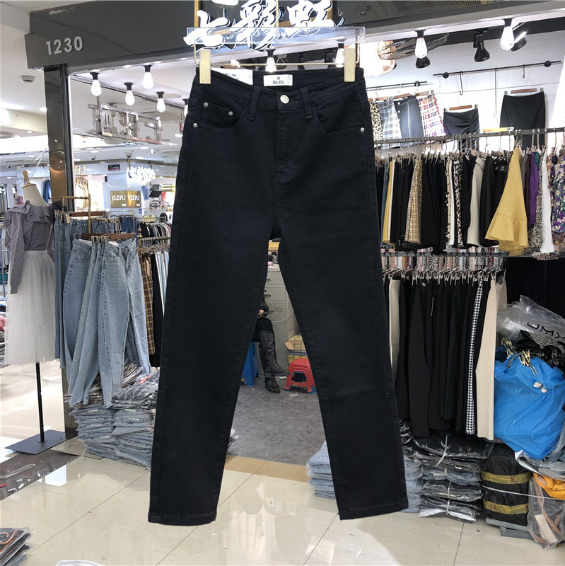 OLOL正品春秋新款时尚黑色显瘦九分弹力打底烟管直筒牛仔裤女5588