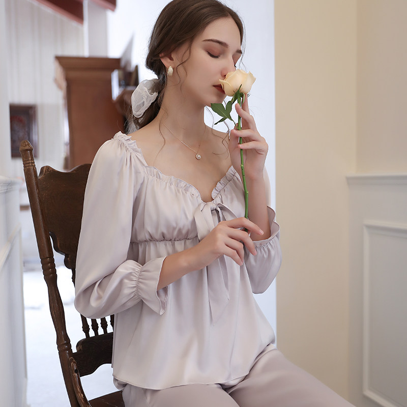 法式宫廷睡衣女春秋季长袖丝绸性感甜美可爱睡衣