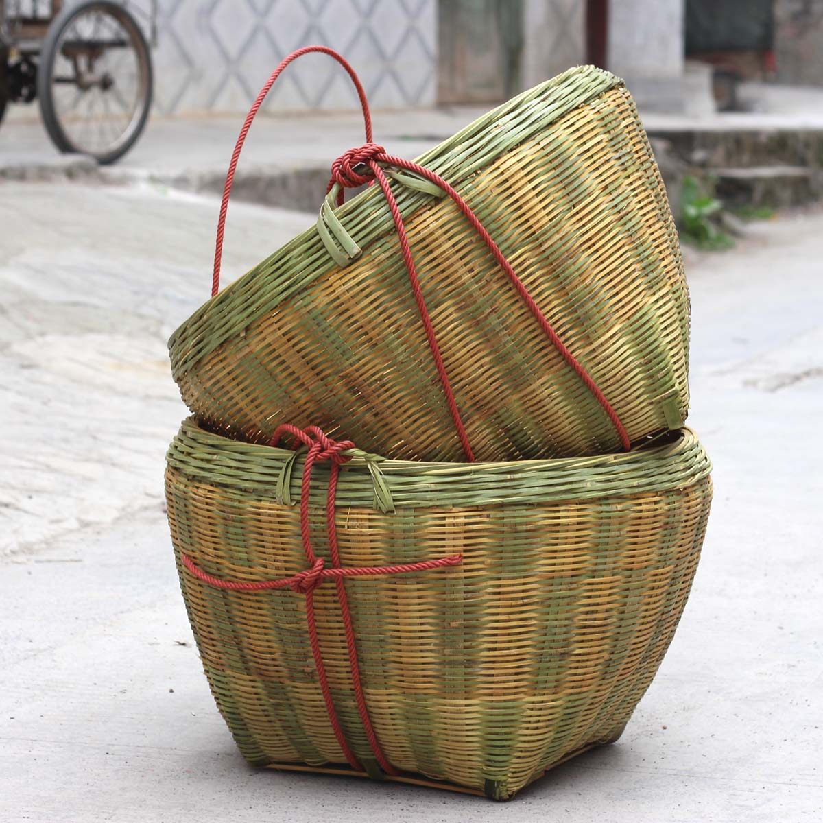 茶叶竹箩筐淘米筐演出扁担筐竹编大箩筐蔬果粮食收纳筐搬家箩筐装