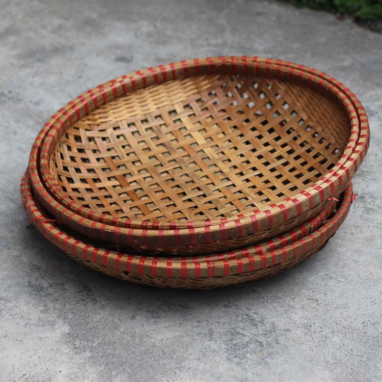 竹编广西特色手工制品晾晒筛子有孔簸箕筐沥竹编
