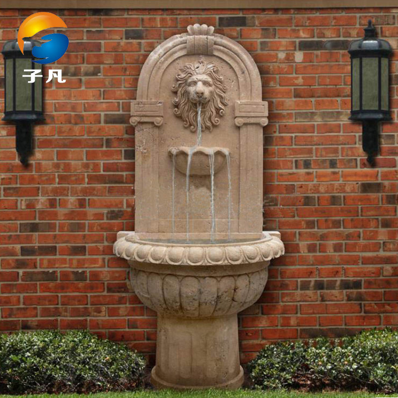 子凡欧式喷水石雕狮子头喷泉创意大理石流水水壁石雕