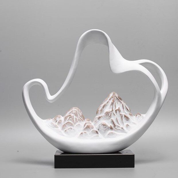 现代新中式山水摆件风水玄关办公室工艺品卧室样板房室内软装饰品