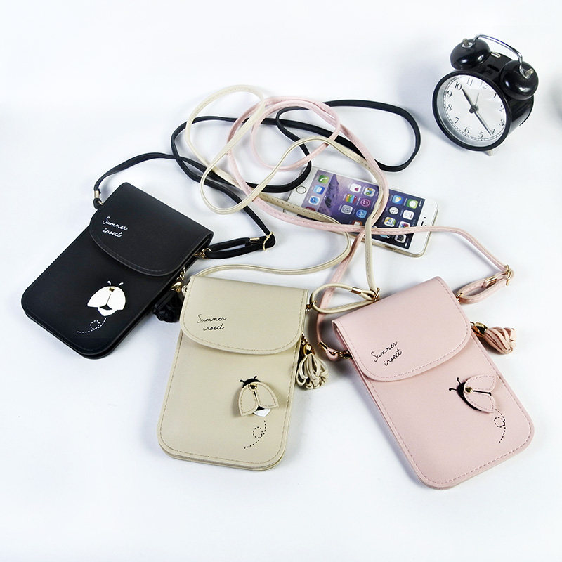 夏季新款手机包女小清新花朵迷你单肩斜挎小包双层挂脖手机袋竖款
