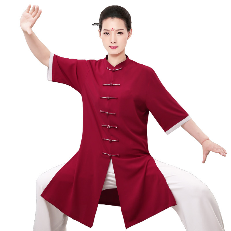 短袖薄款套装武术表演服夏季中长款男太极拳练功服---->去商城购买