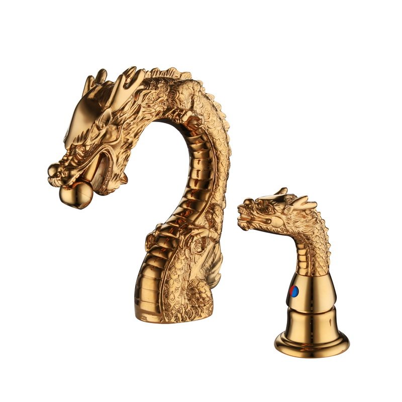 水龙头文洁高端定制中国龙造型冷热全铜面盆艺术面盆龙头