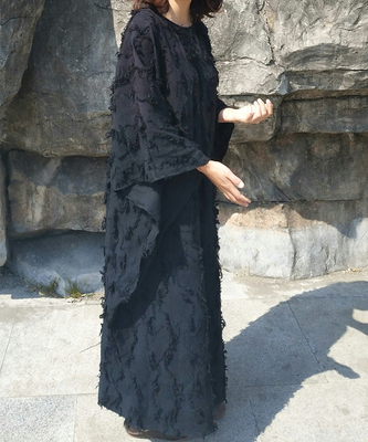 暗黑巫女流浪街袍子原创设计春秋宽松显瘦复古长袍连衣裙