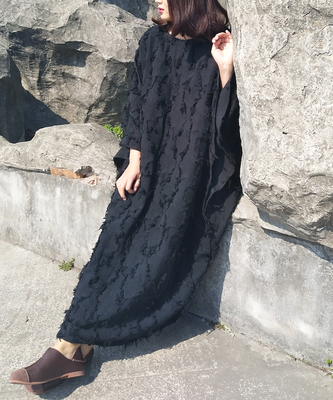 暗黑巫女流浪街袍子原创设计春秋宽松显瘦复古长袍连衣裙