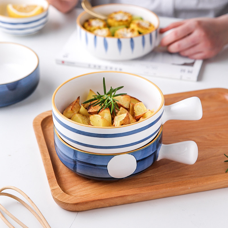 川岛屋青禾日式焗饭烤碗烤箱陶瓷手把单个家用碗