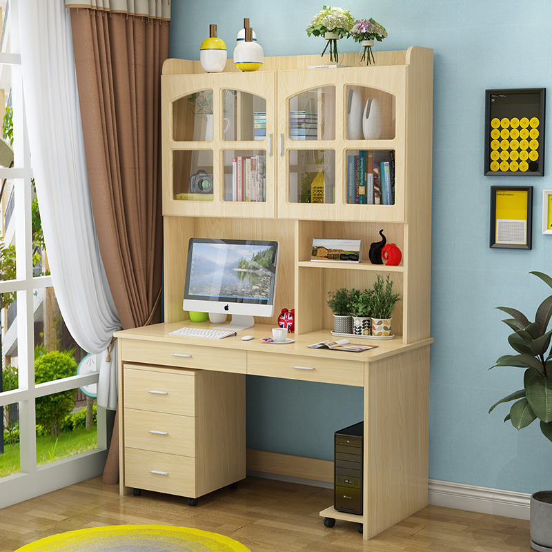 书桌书架组合家用台式电脑桌经济型电脑桌儿童学习桌带书柜书桌