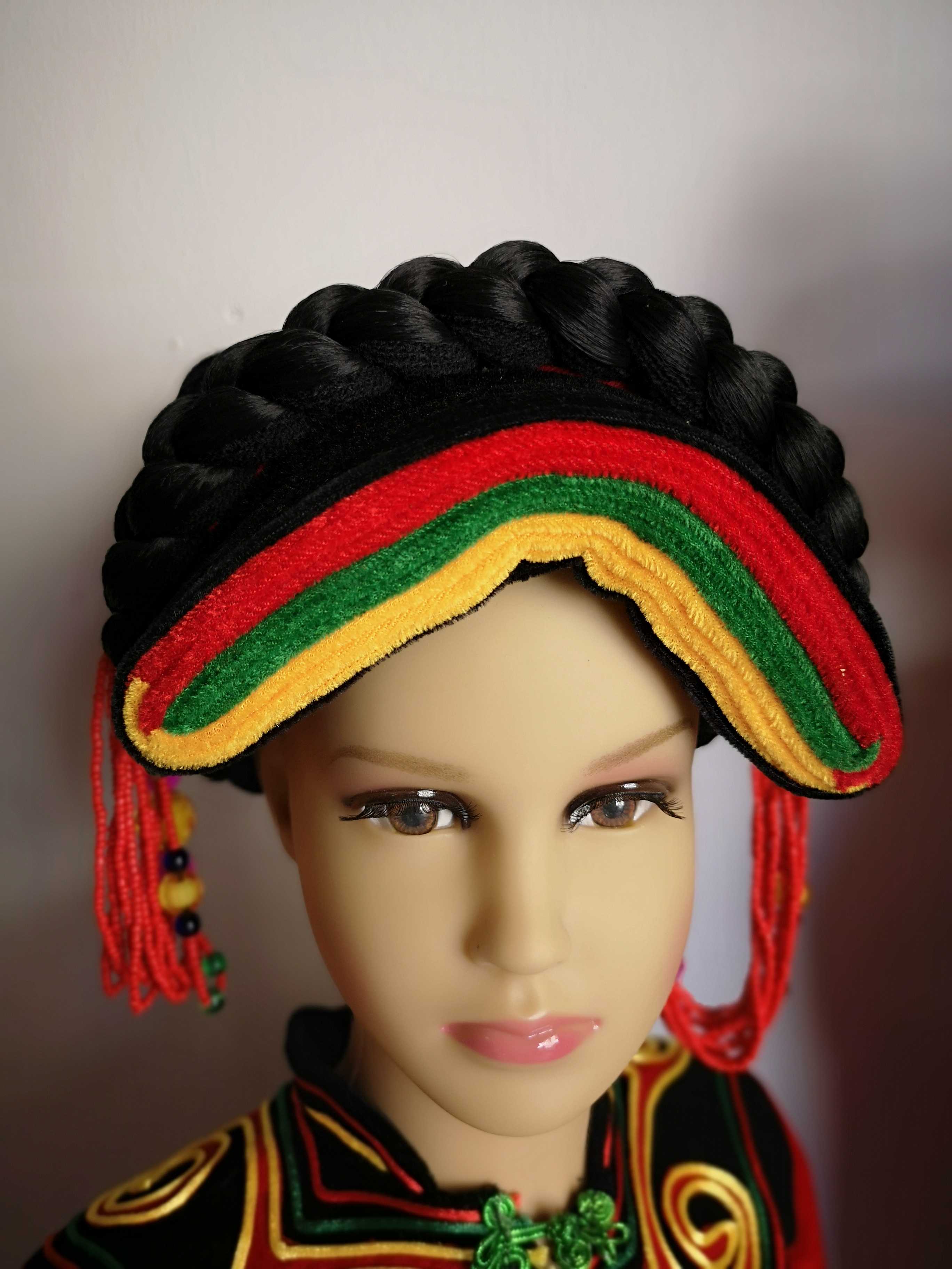 凉山彝族儿童头饰帽子假发辫子套装少数民族特色帽子