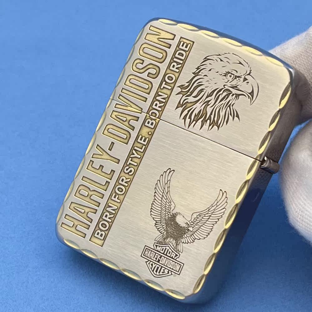 正版zippo打火机1941金冰蚀刻双面哈雷双鹰创意zippo