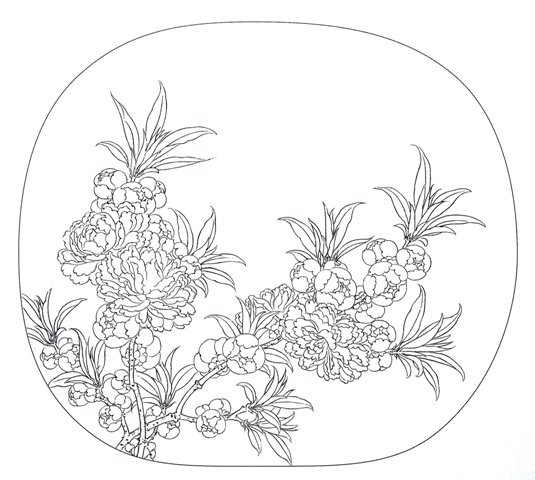 工笔白描文字图文有步骤宣纸打印稿国画碧桃佚名国画