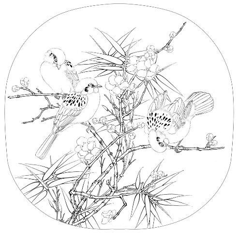 工笔国画底稿马麟梅竹戏雀白描打印稿宣纸有步骤国画