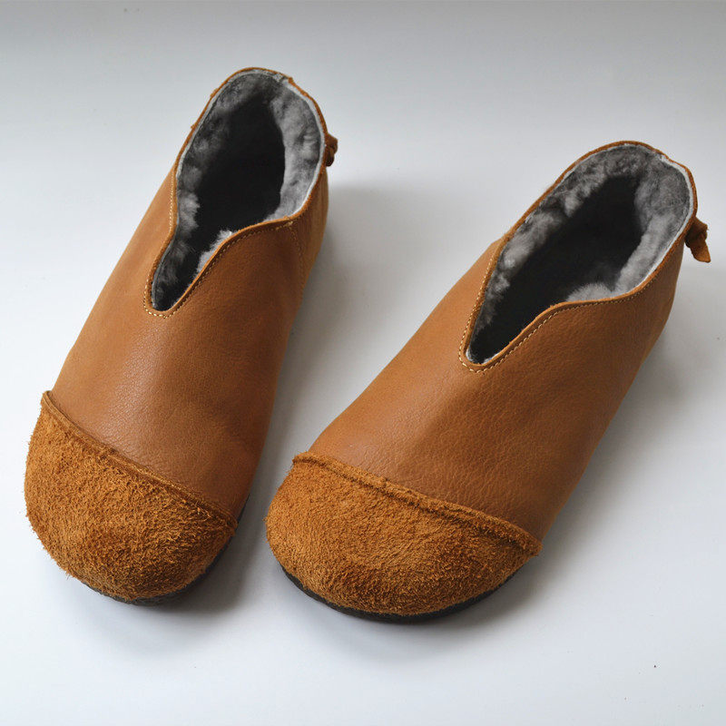 羊毛复古原单外贸毛鞋棉鞋文艺真皮羊毛皮牛皮单鞋