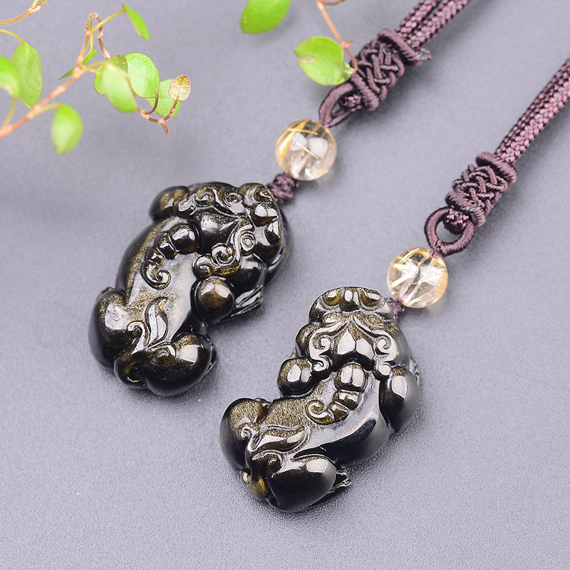 真品天然金曜石貔貅吊坠项链黑曜岩皮丘挂件情侣款时尚水晶饰品