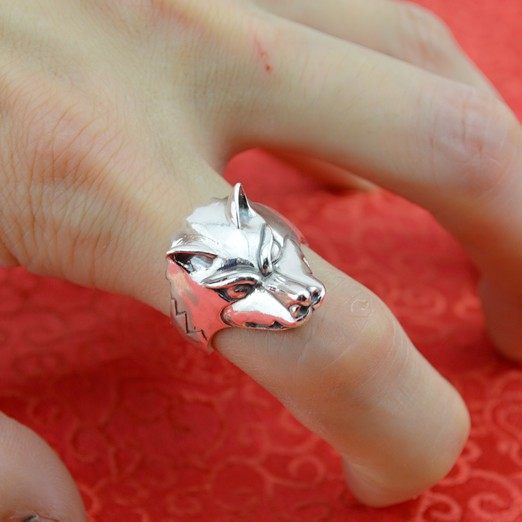 戒指足银复古霸气纯银男士朋克狼头戒指