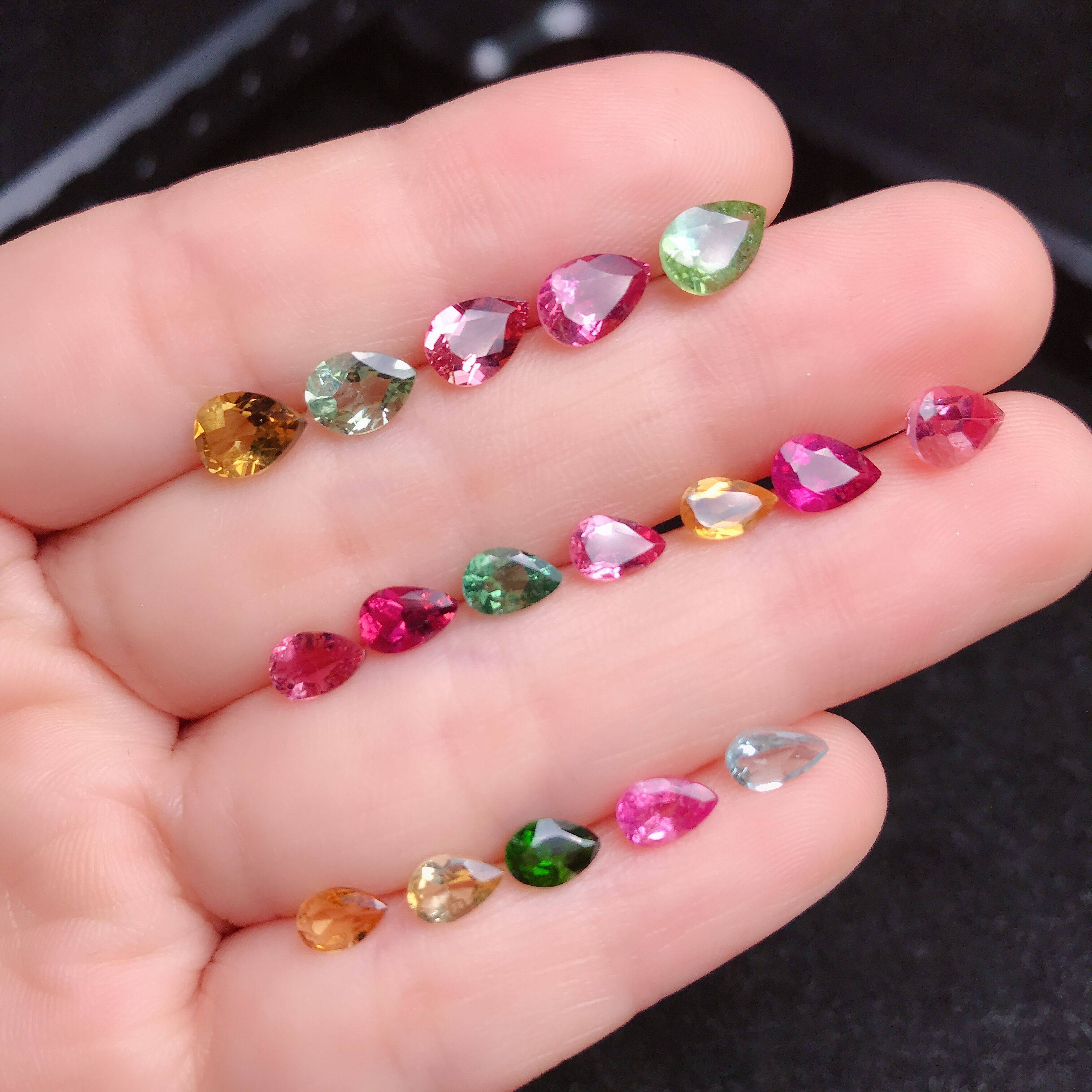 天然碧玺裸石水滴6mm可做戒指吊坠耳钉镶嵌戒指