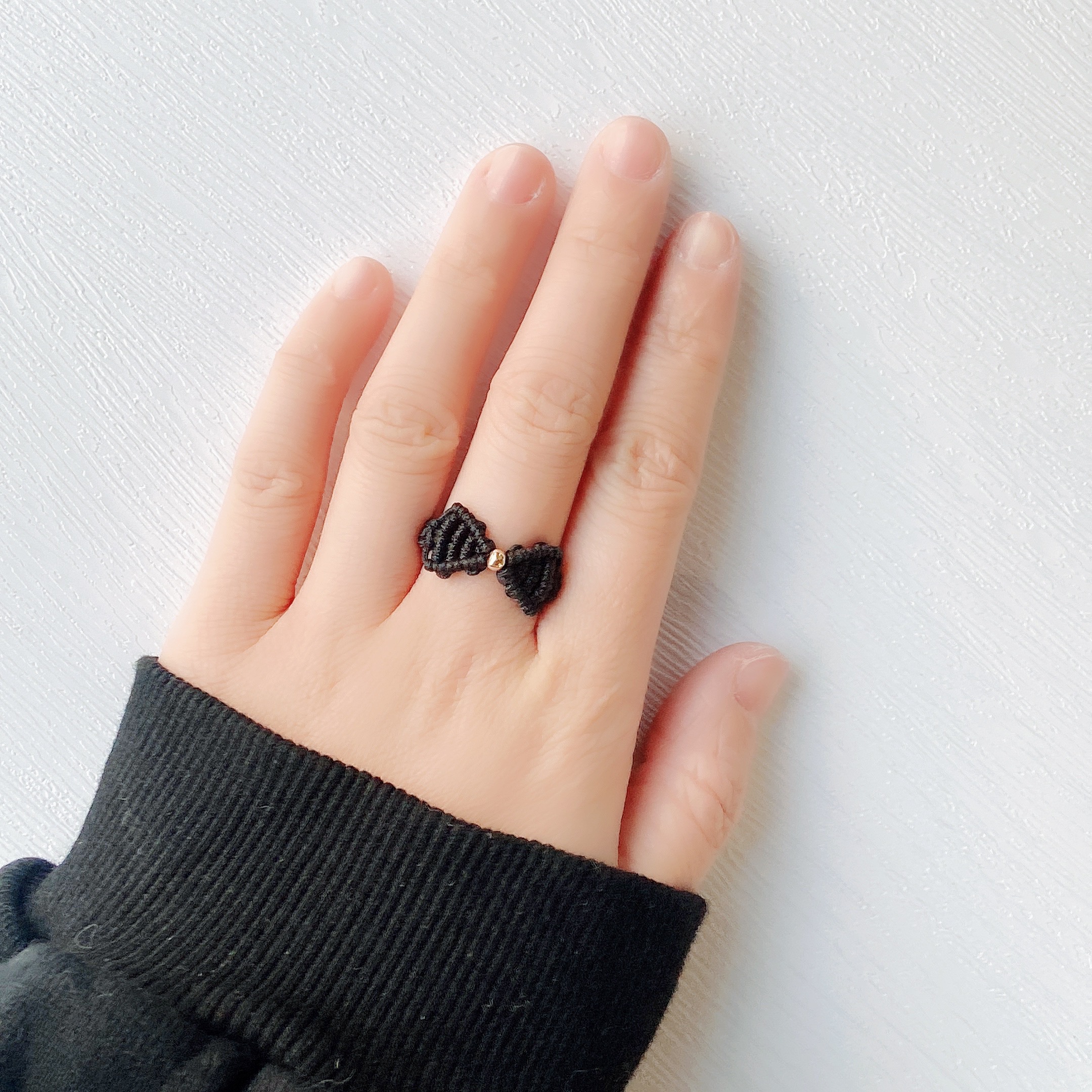 可卉戒指金珠黄金珠可穿蝴蝶结手作编织手工公主戒指