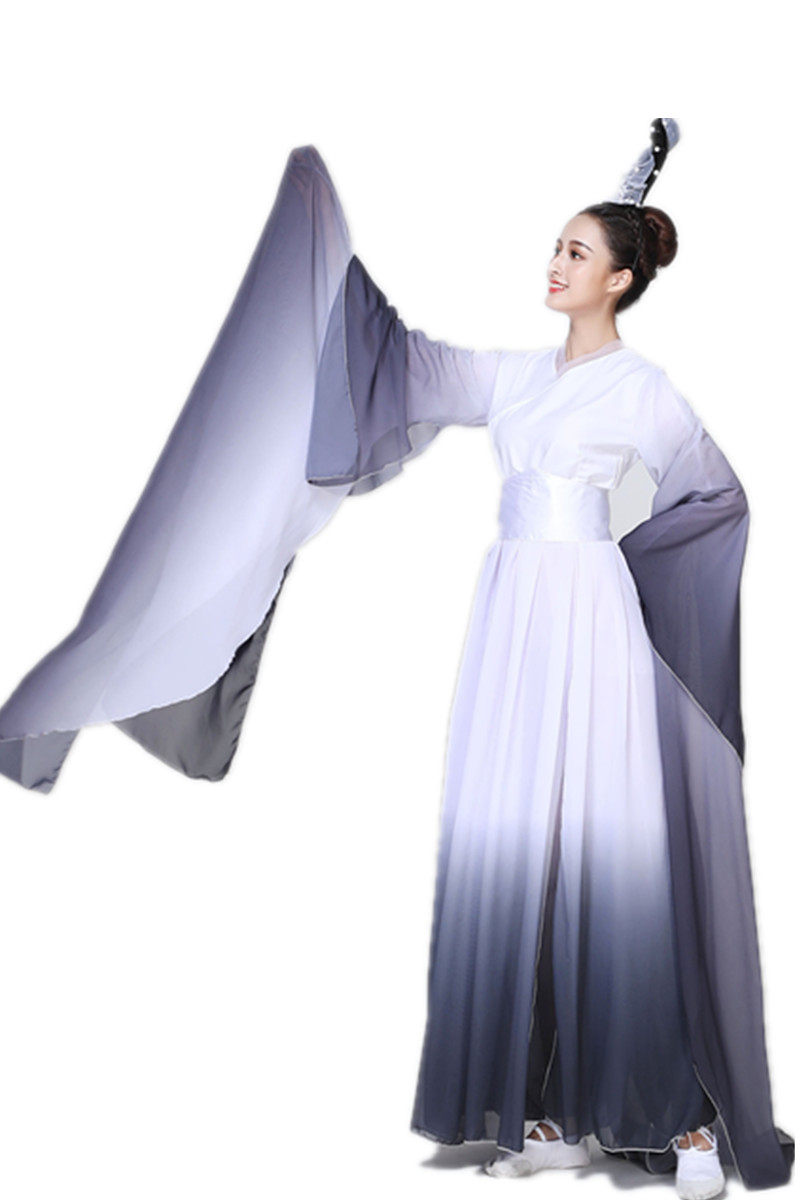 古典舞蹈在水一方水墨墨古筝艺演出白纻舞女广袖民族服装