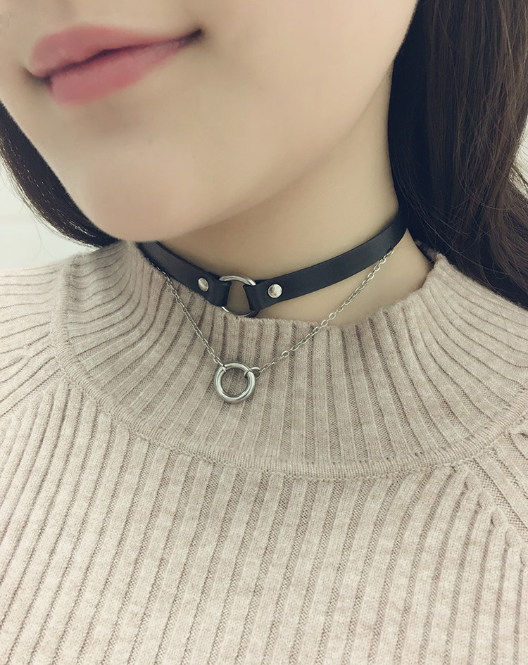 少女disco原创手工choker复古项圈简约个性圆环颈环牛皮生日礼物