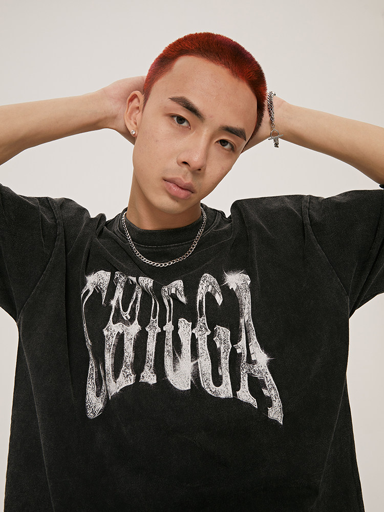 chiggalab黄鬼21ss幻影骨架镶钻效果潮牌做旧宽松t恤