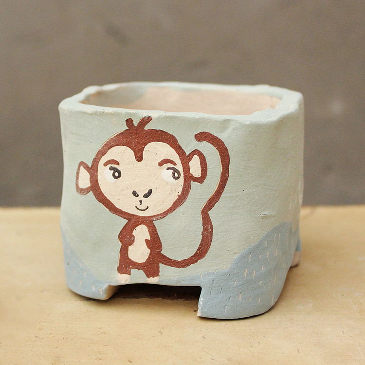 清仓特价一卌多肉花盆版画卡通小猴子创意磨砂花盆