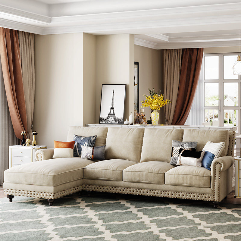 美式科技布艺沙发组合小户型l型贵妃转角现代简约地中海风格客厅