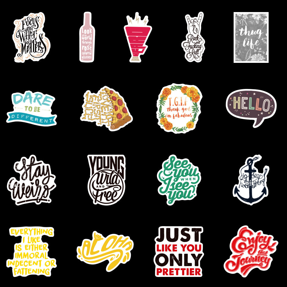 100张字体排印贴纸行李箱卡通个性装饰创意英文笔记本个性小贴纸