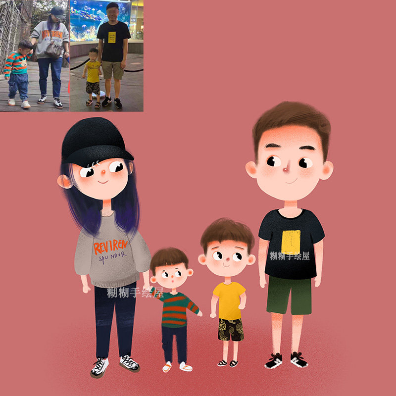 卡通手绘头像情侣全家福画像素描真人人物形象手绘真人漫画