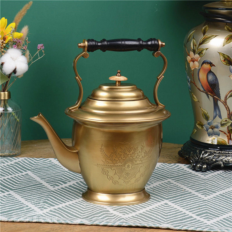 欧美美式手工雕花黄铜复古冷水水壶家用轻奢摆件