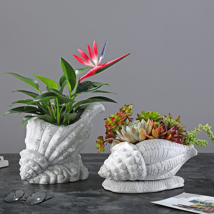 熙径艺居花盆陶瓷创意个性大号海螺家用办公办公桌花盆