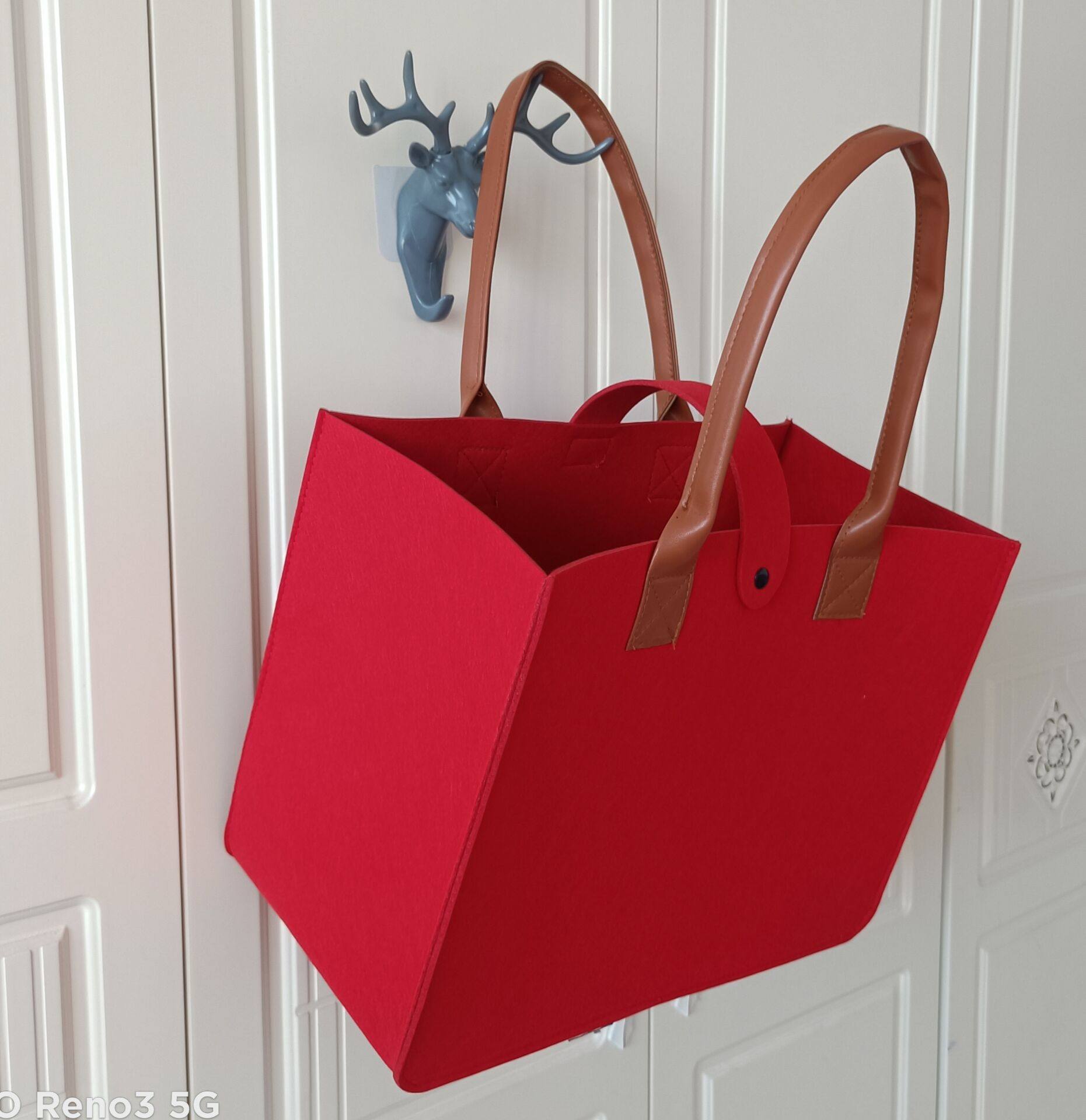 毛毡手提包女士红色收纳礼品纯色购物包袋加厚通用款女包