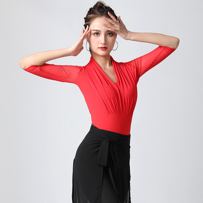 贝莎交谊舞上衣秋季新款女士成人圆领拉丁舞服中拉丁舞上装
