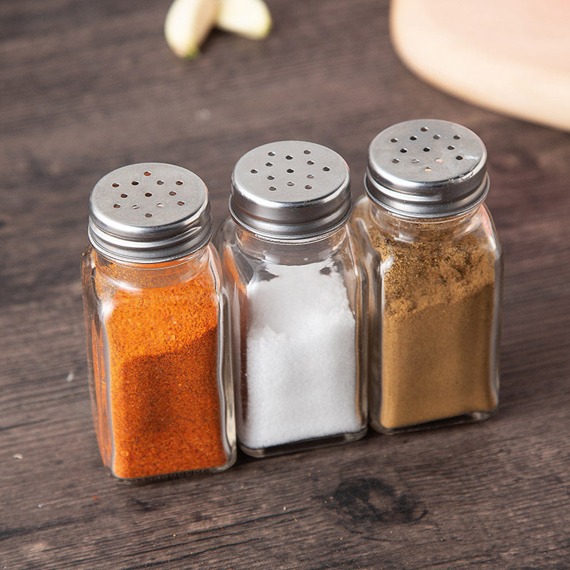 厨房带盖调味瓶玻璃带孔调料罐子套装家用撒料调味瓶罐