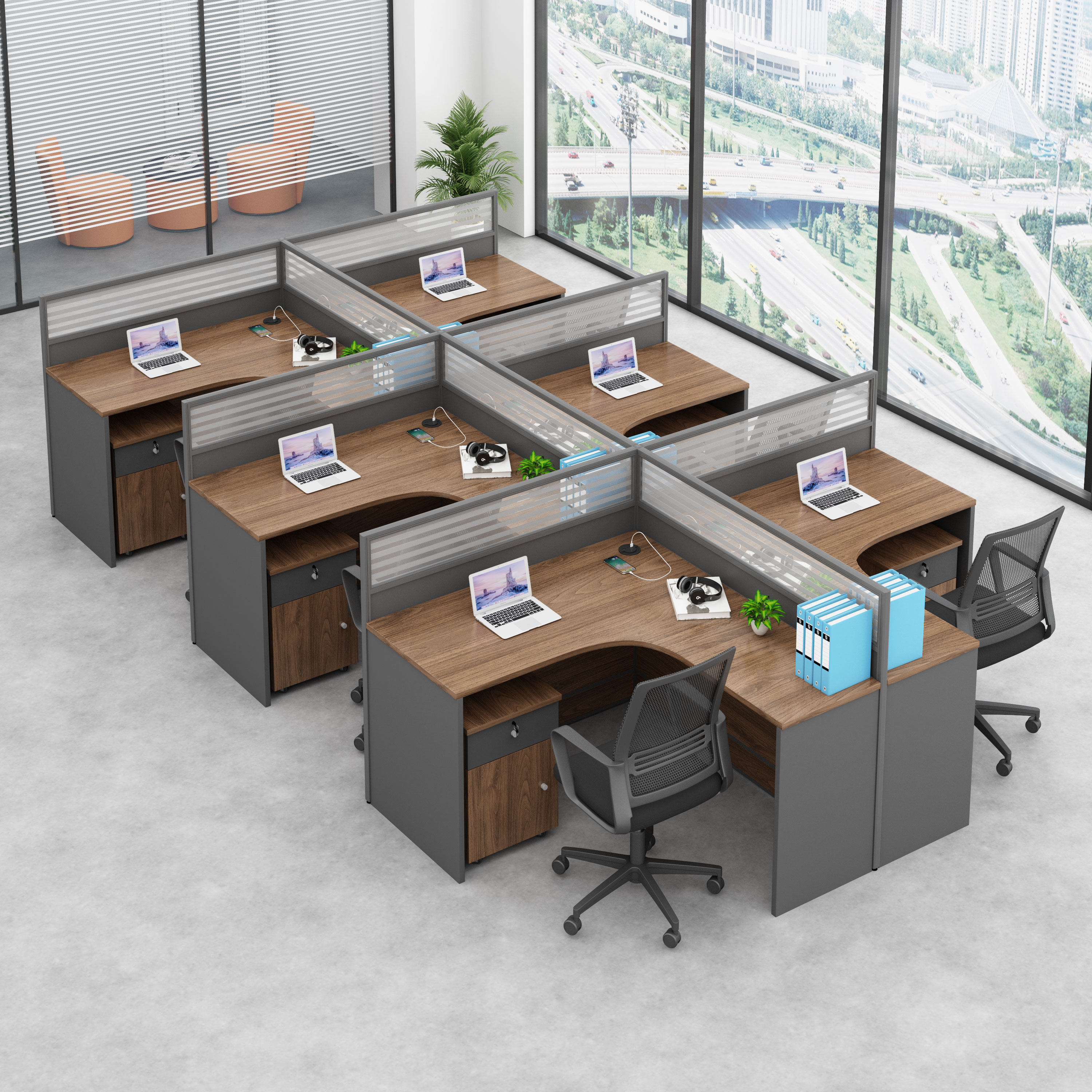 办公桌职员单人4人教师隔断连体屏风办公桌椅组合