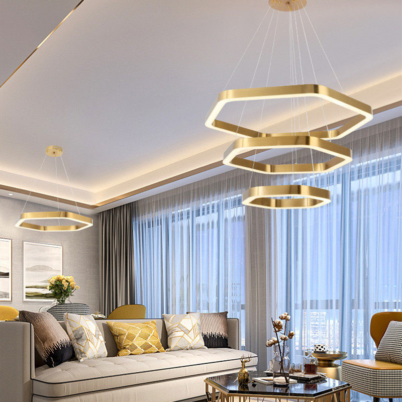 后现代轻奢六边形吊灯设计师创意别墅酒店复式楼客厅吊灯