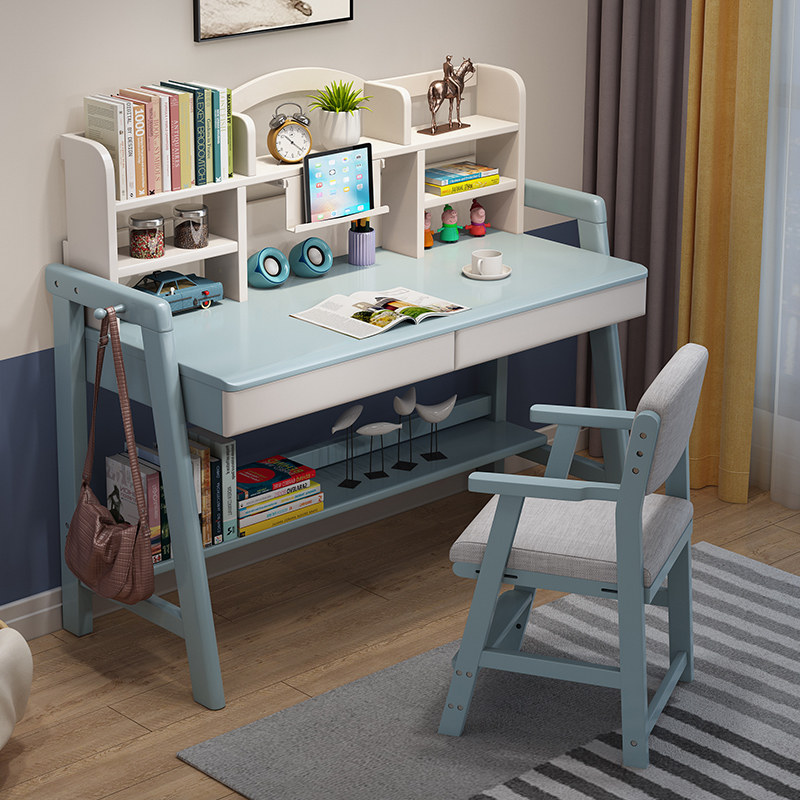 实木书桌书架简约家用卧室中小学生初中生儿童学习桌