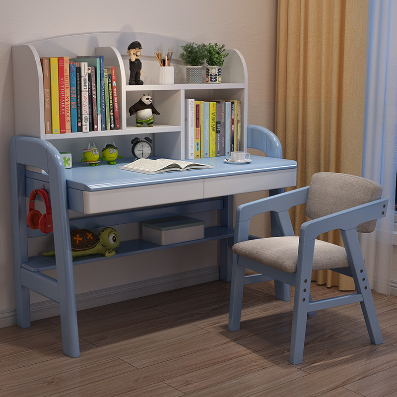 实木书桌书架升降儿童学习中小学生初中生写字台课桌椅儿童学习桌