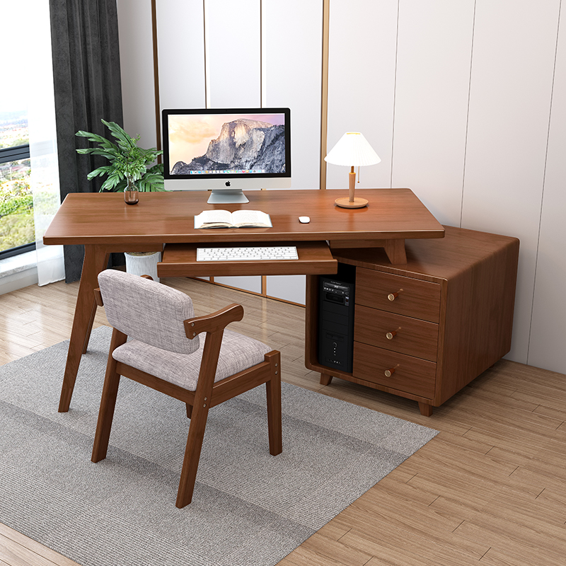 北欧实木书桌可伸缩转角电脑桌家用办公桌卧室书房电脑桌