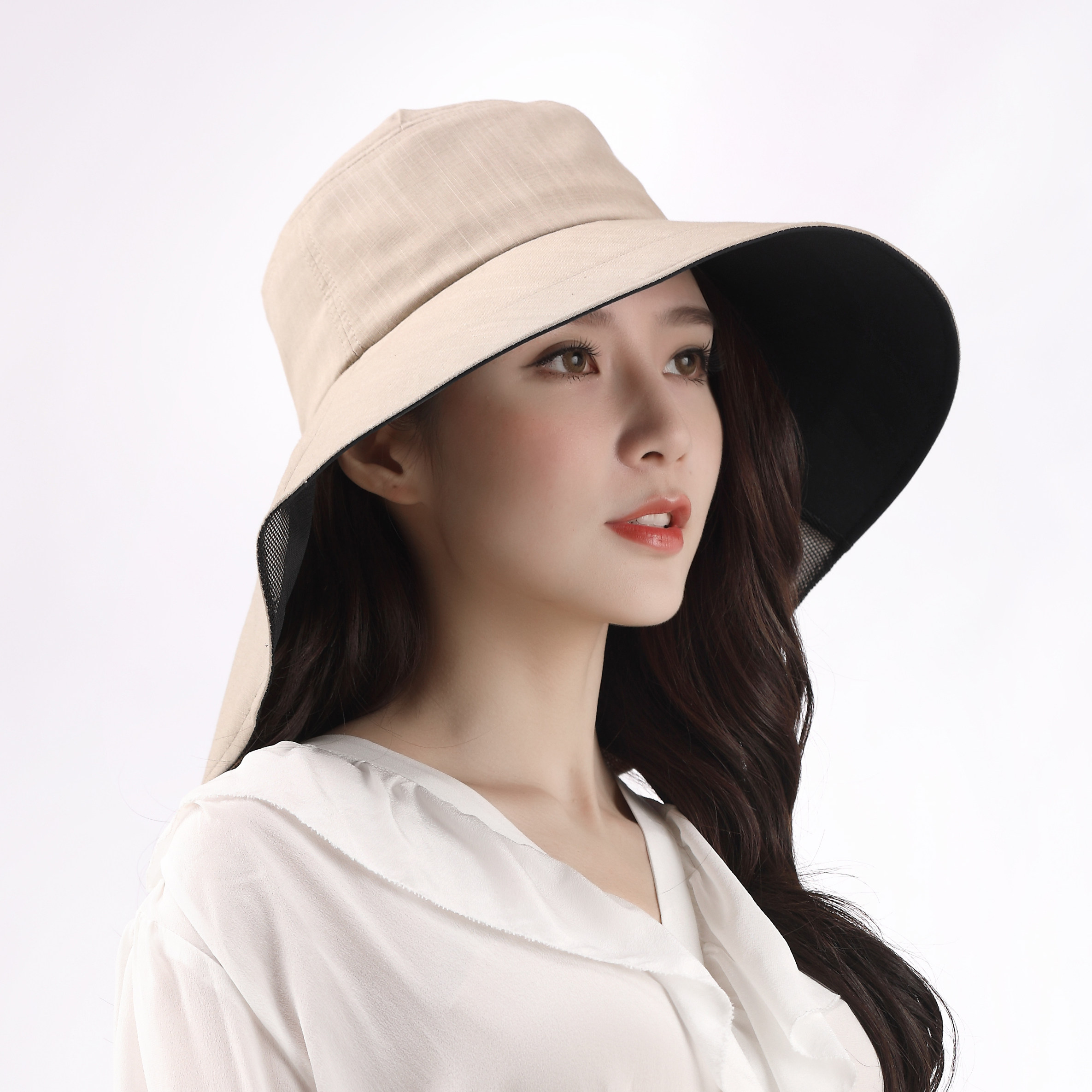 春夏女帽防紫外线太阳帽遮阳帽小脸披风沙滩防风折叠帽子